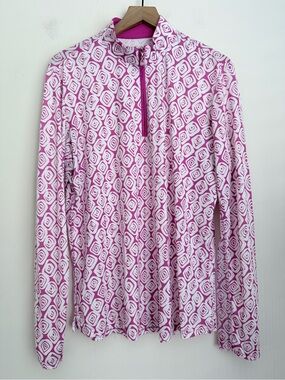 San Soleil geometric Print 1/4 Zip Pullover UPF 50 Cooling Golf Sun Top XL